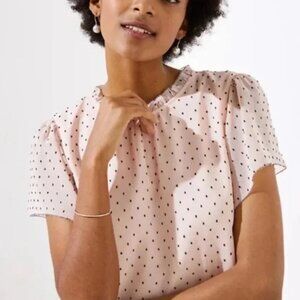 LOFT Plus Pink Black Clip Dot Flutter Sleeve Blouse Size 20